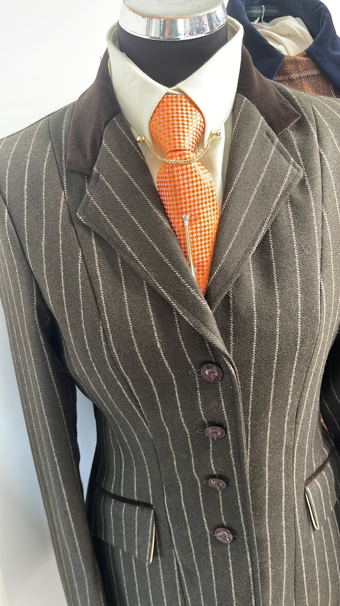 IN STOCK UNIQUE: Light/Med Weight Brown Pinstripe tweed (3 in stock 8,10,12/14)