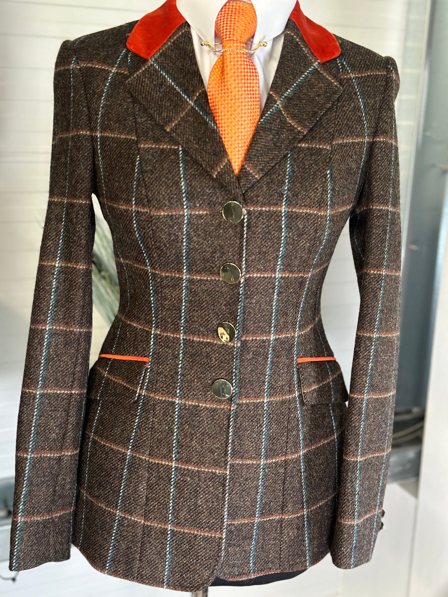 IN STOCK UNIQUE: Light/Medium Weight Rustic brown with overcheck and Bold Collar