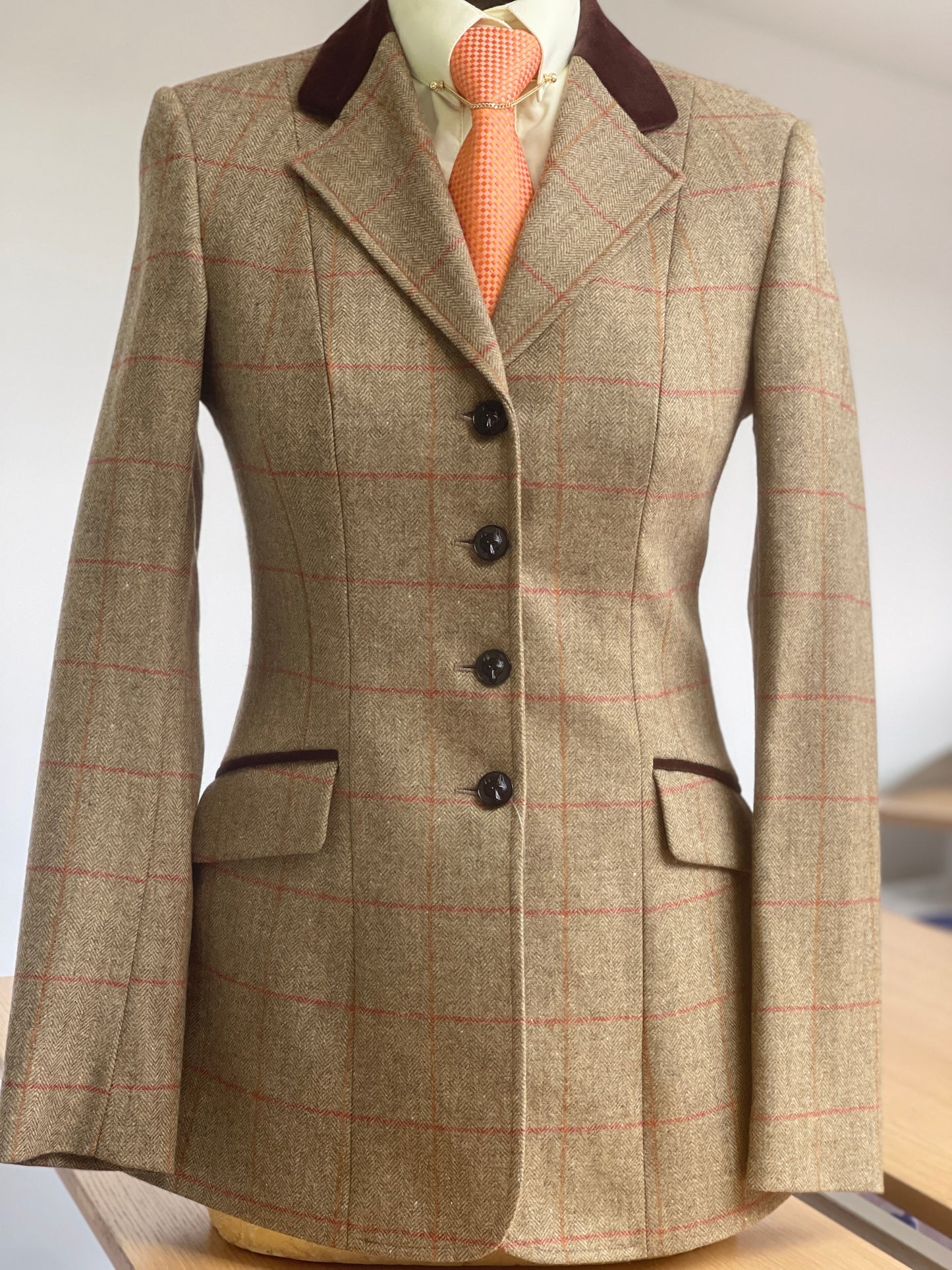 IN STOCK UNIQUE : Lightweight Oatmeal with red and gold overcheck