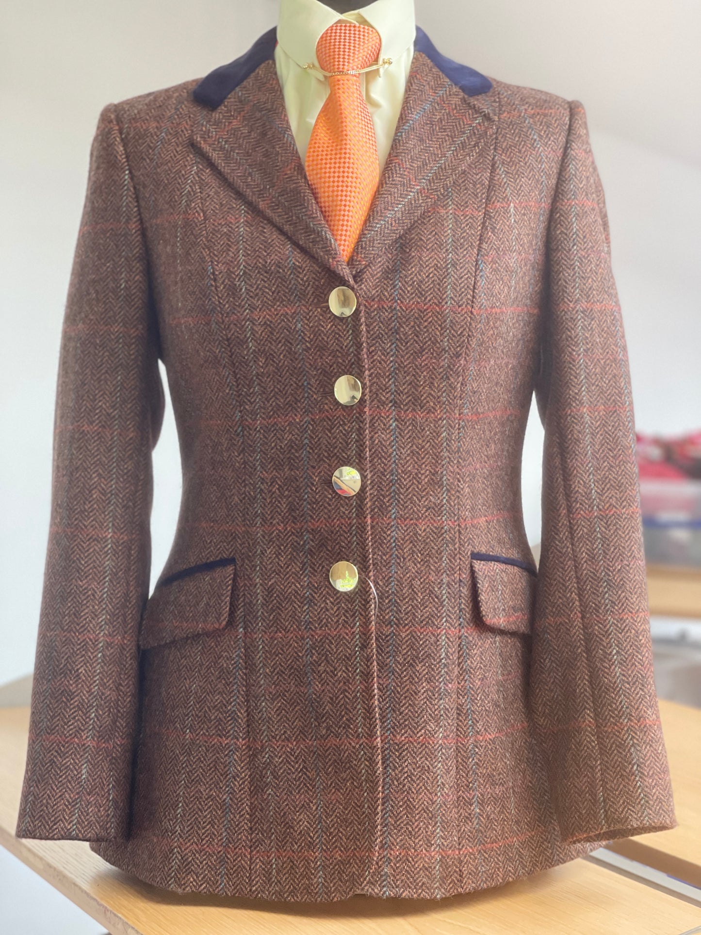 IN STOCK UNIQUE: Dark Brown Rustic theme Princess Jacket with red & Blue overcheck