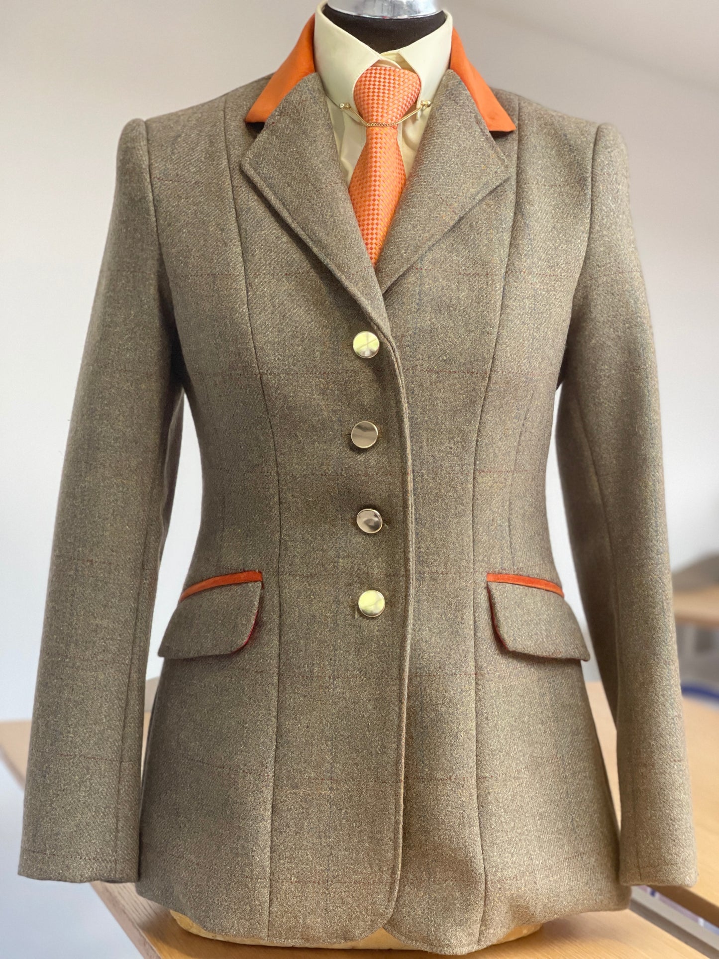 IN STOCK & M2M: Heavyweight Pale Green Jacket with subtle orange overcheck