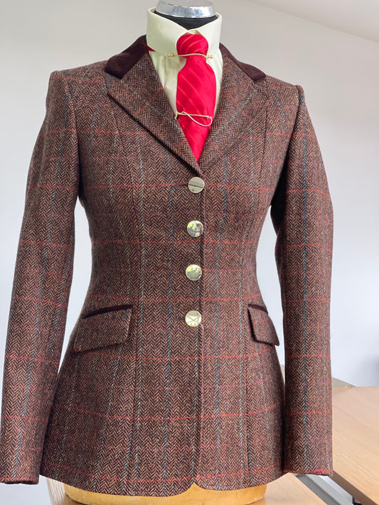 IN STOCK UNIQUE: Dark Brown Rustic theme Princess Jacket with red & Blue overcheck