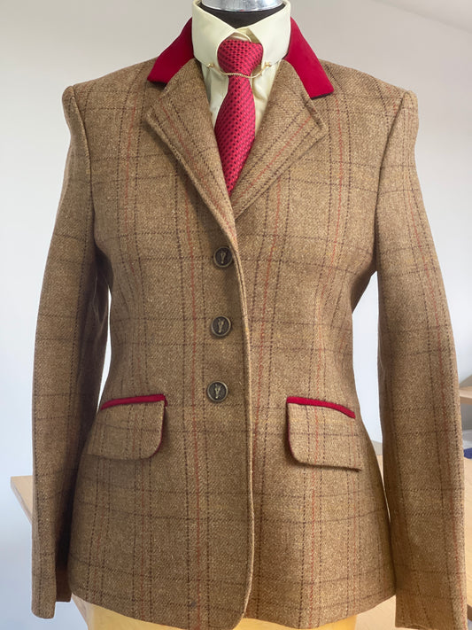 IN STOCK & M2M: Mid/Heavy Weight Traditonal Tweed Light brown with Red overcheck