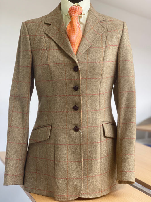 IN STOCK UNIQUE : Lightweight Oatmeal with red and gold  overcheck